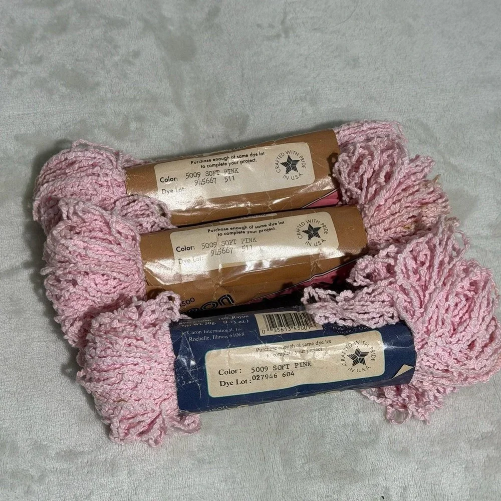 Vintage Caron Cotton Terry Yarn Lot 7 Skeins 50g 1.75 Zigzag Pink Blue 3‎ Colors